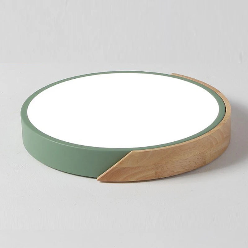 Round LED Ceiling Light with Wood-Effect Accent and Remote Dimming