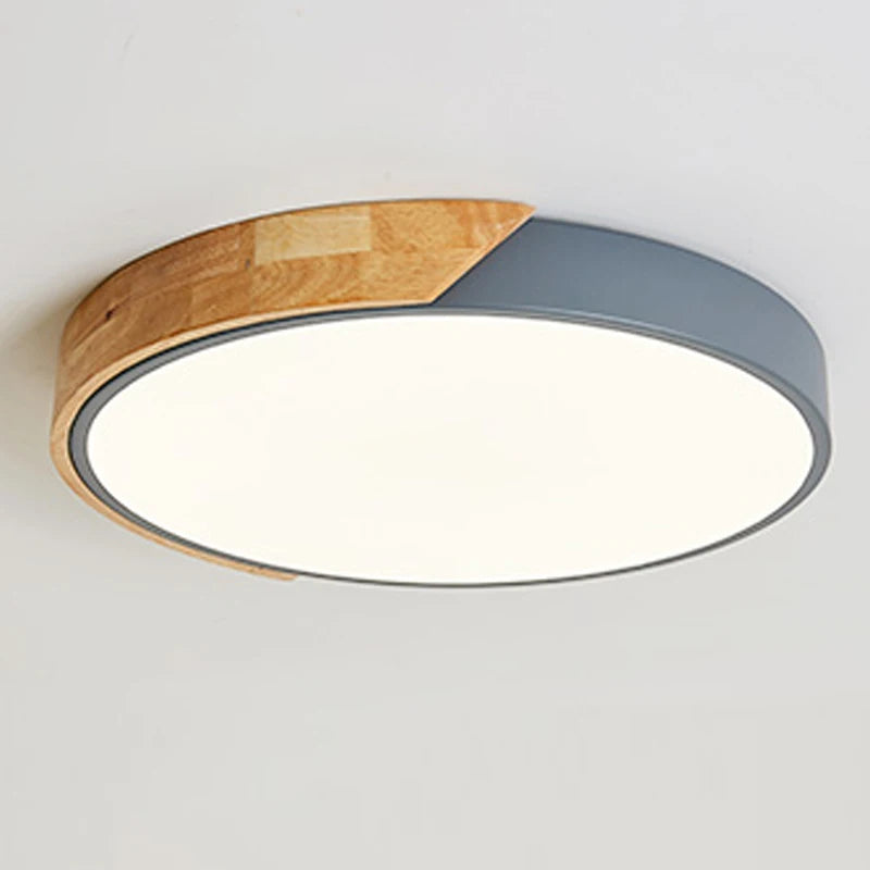 Round LED Ceiling Light with Wood-Effect Accent and Remote Dimming