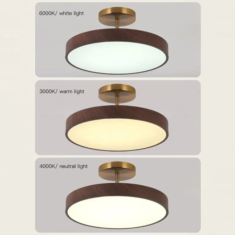 Round Ceiling Light with Wood-Effect Finish and Warm White Light