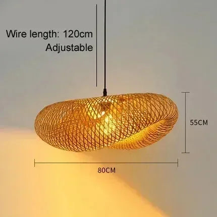 Product photo of the woven bamboo pendant light.