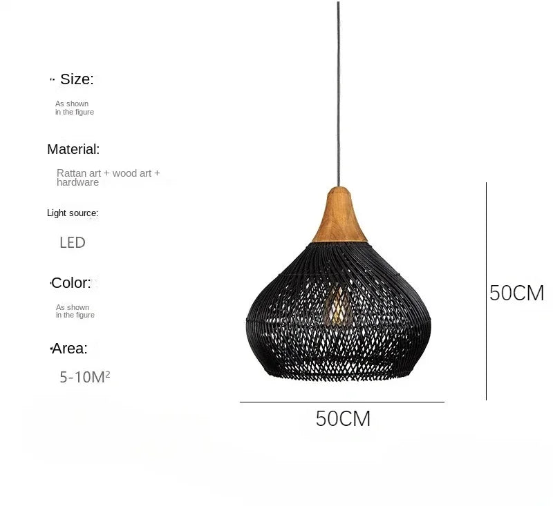 Product photo of the woven rattan pendant light.