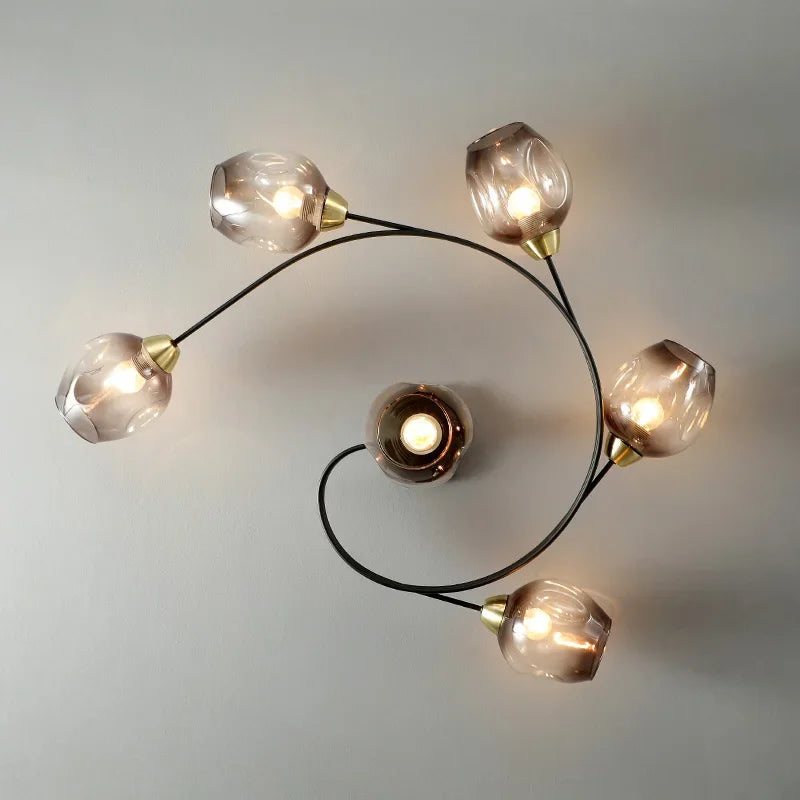 Show-stopping Molecular Glass Chandelier, for open-plan living and dining rooms, for living room, 4-head or 6-head arrangement