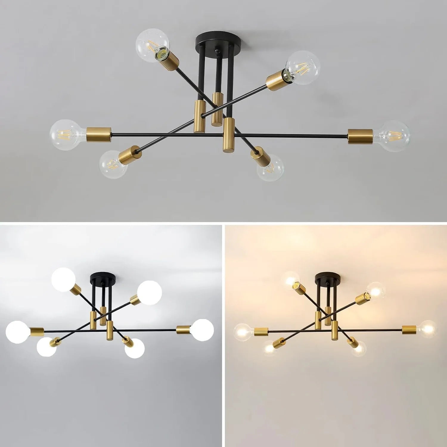 Statement Industrial Ceiling Chandelier, for living rooms with high ceilings, for living room, gold six-light ring