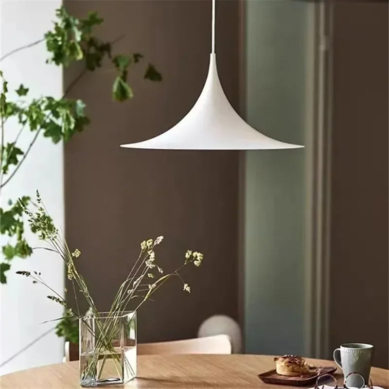 Designer Pendant, for dining tables and bar counters, a pared-back designer silhouette, for dining room, pared-back designer shade