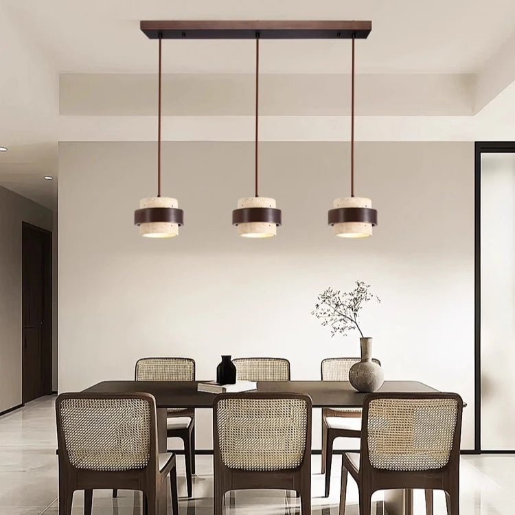 Organic Wood & Stone Pendant, for dining tables and bedside settings, for dining room, 1 to 4 light heads
