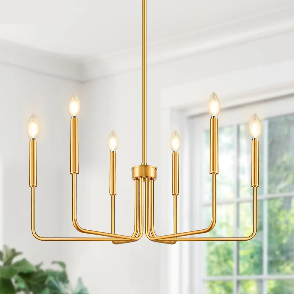Six-Light Candle Chandelier with Angular Iron Arms