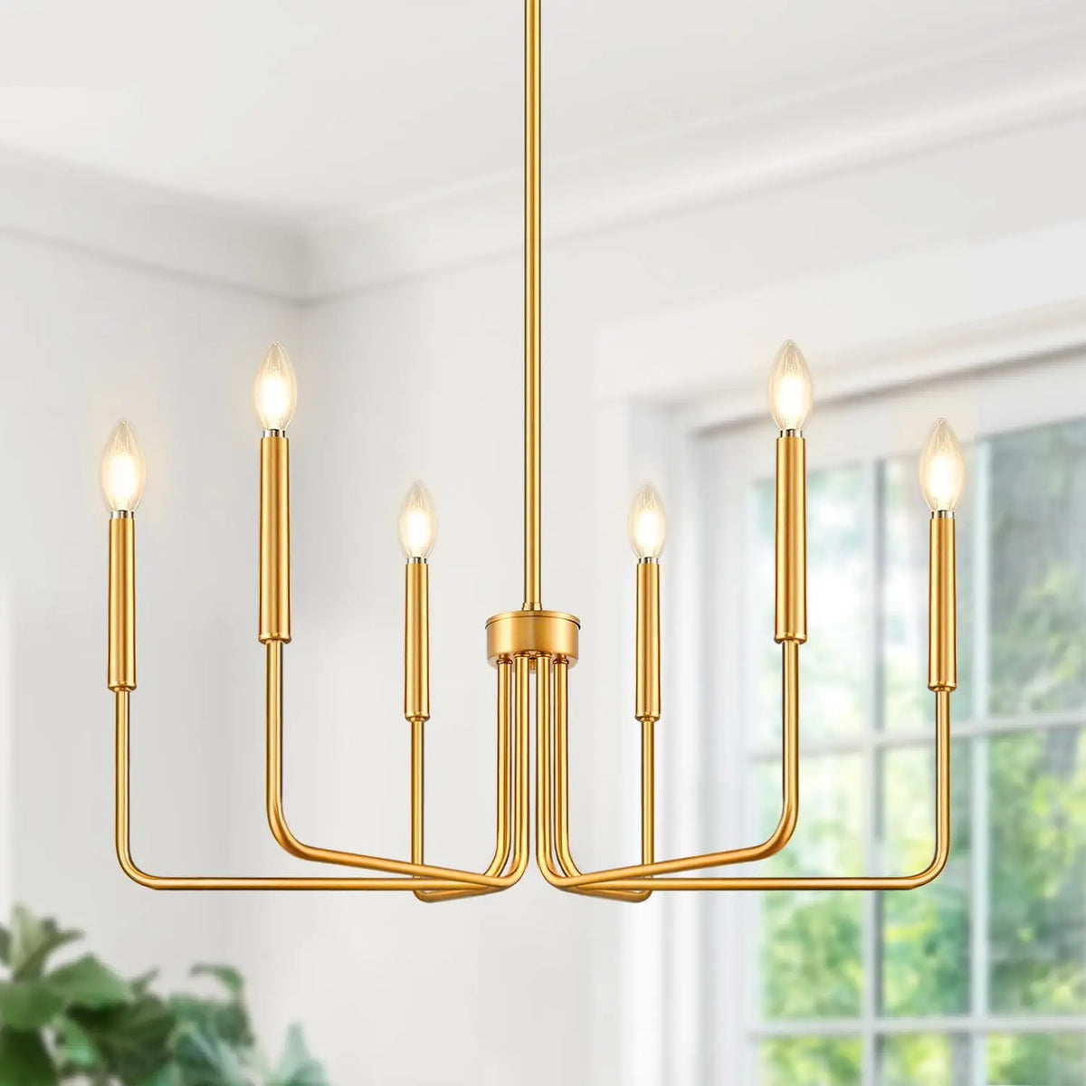 Six-Light Candle Chandelier with Angular Iron Arms