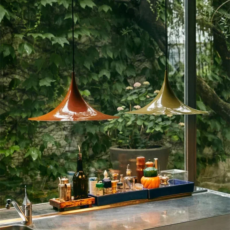 Designer Pendant, for dining tables and bar counters, a pared-back designer silhouette, for dining room, pared-back designer shade