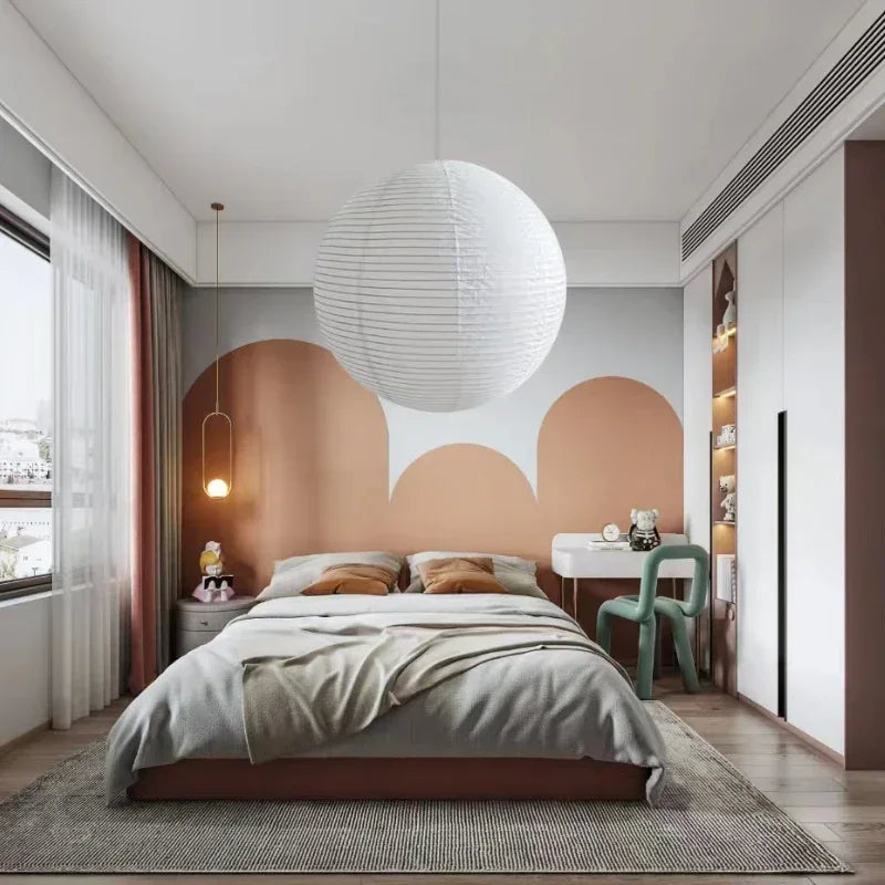 Paper Lantern Pendant, for bedrooms and living rooms, a hand-wrapped rice-paper ball shade, for bedroom, living room, rice-paper ball shade