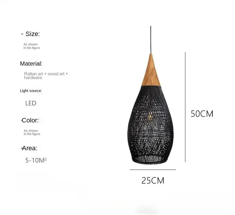Product photo of the woven rattan pendant light.