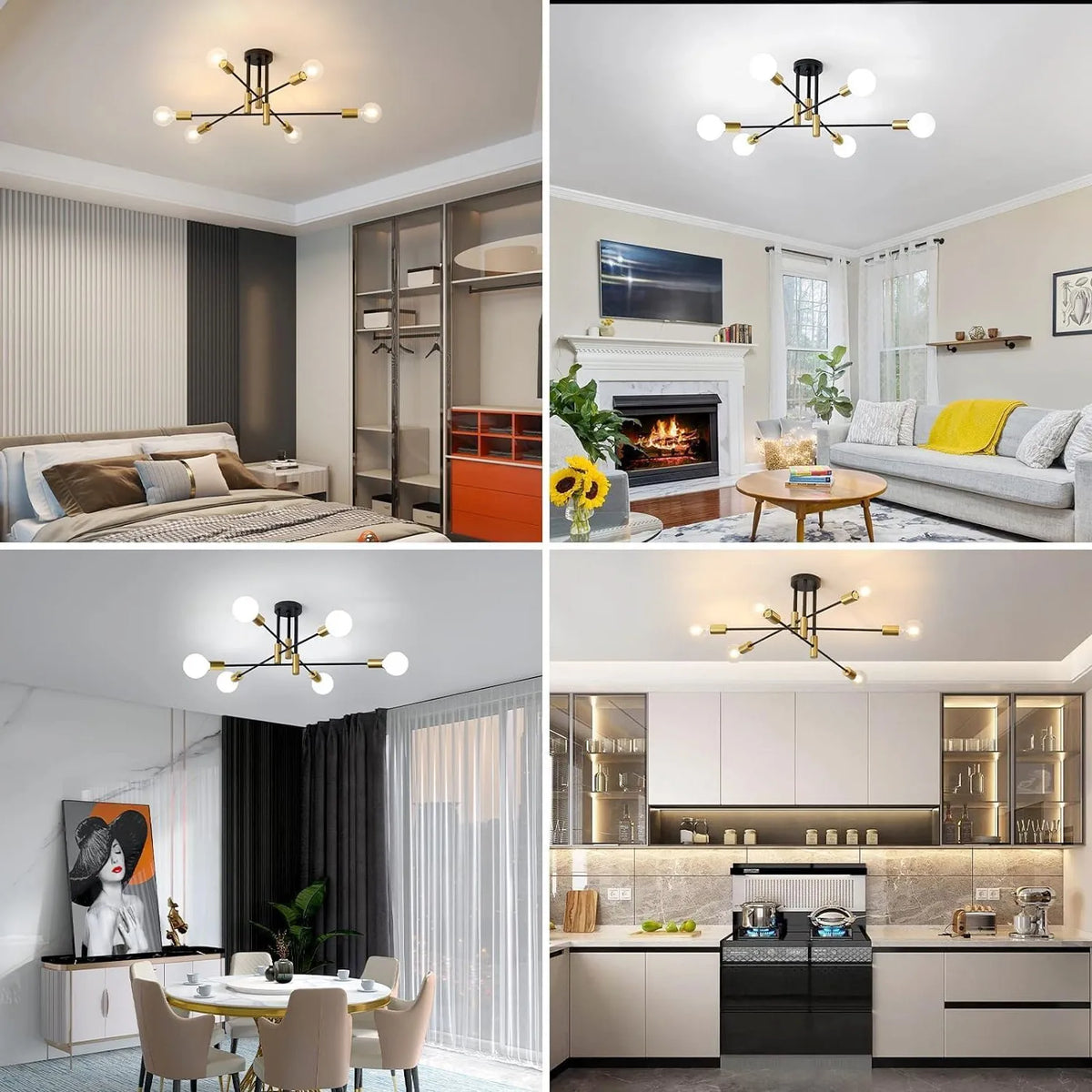 Statement Industrial Ceiling Chandelier, for living rooms with high ceilings, for living room, gold six-light ring