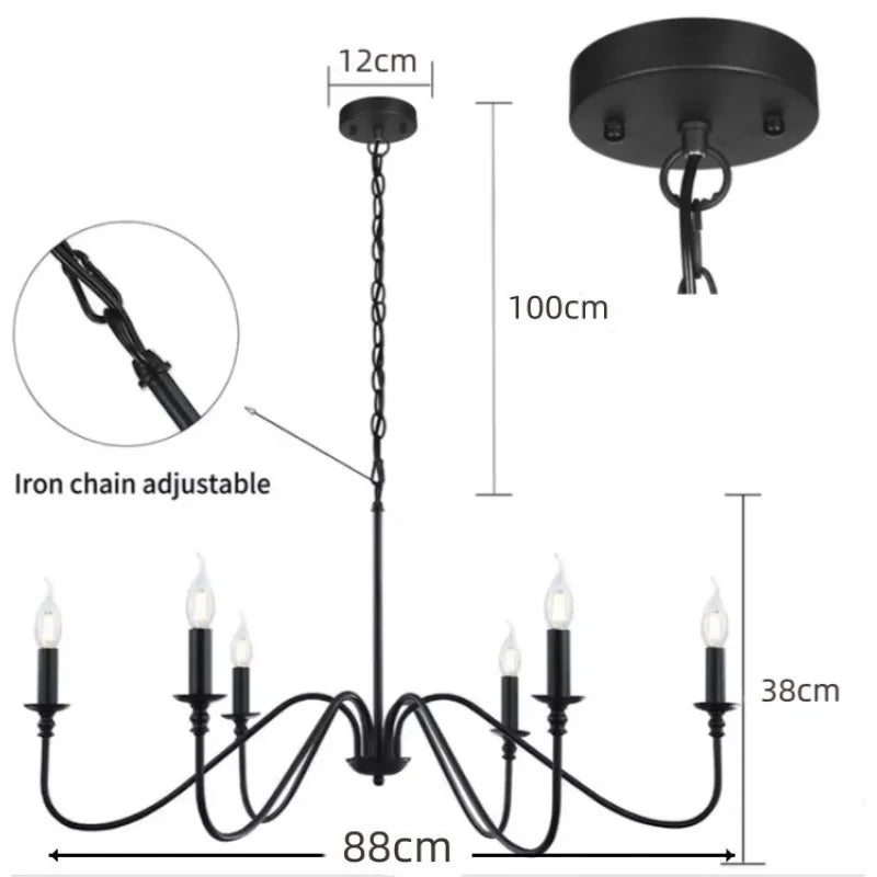 Candle Chandelier with Sweeping Curved Arms in Black or Gold