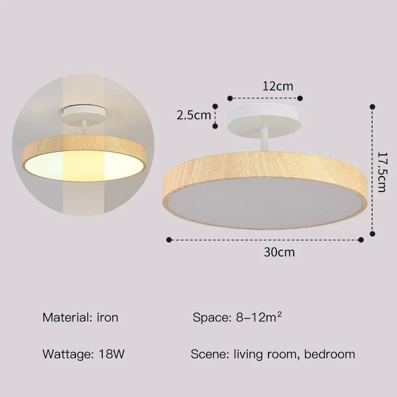 Round Ceiling Light with Wood-Effect Finish and Warm White Light