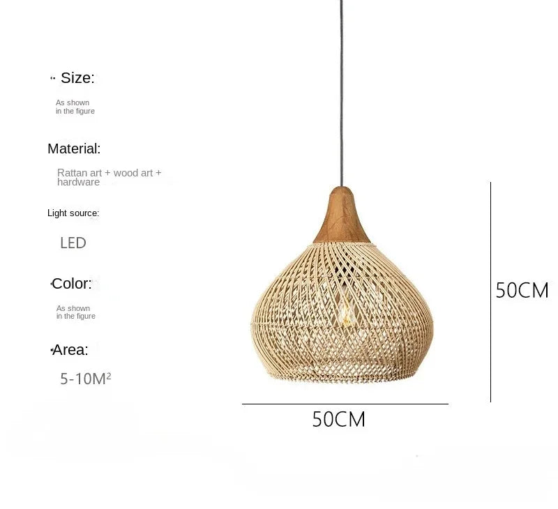 Product photo of the woven rattan pendant light.