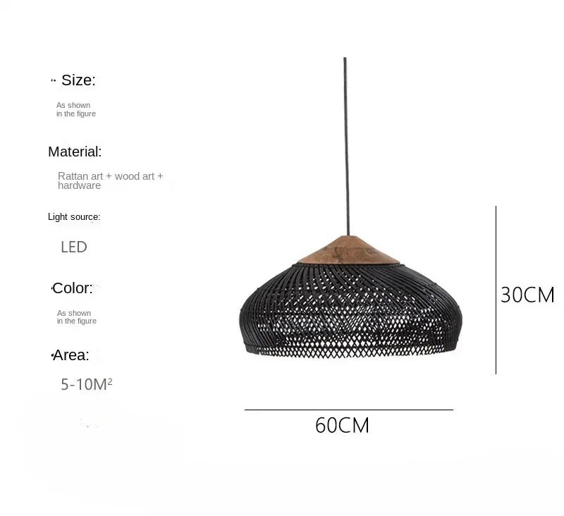 Product photo of the woven rattan pendant light.