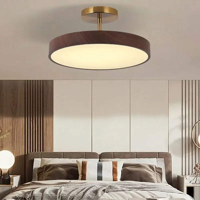 Round Ceiling Light with Wood-Effect Finish and Warm White Light