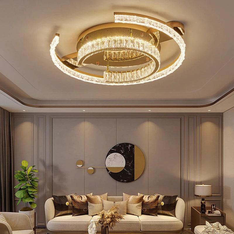 Velique Gold LED Ring Ceiling Light – Dimmable Glass Chandelier with App & Remote Options