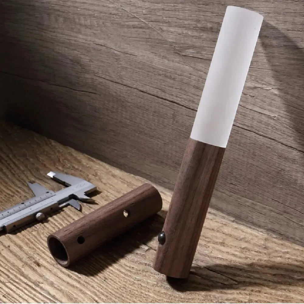 Considerate Motion-Sensor Night Light, for bedrooms, bathrooms and hallways, for bedroom, natural wood or walnut casing