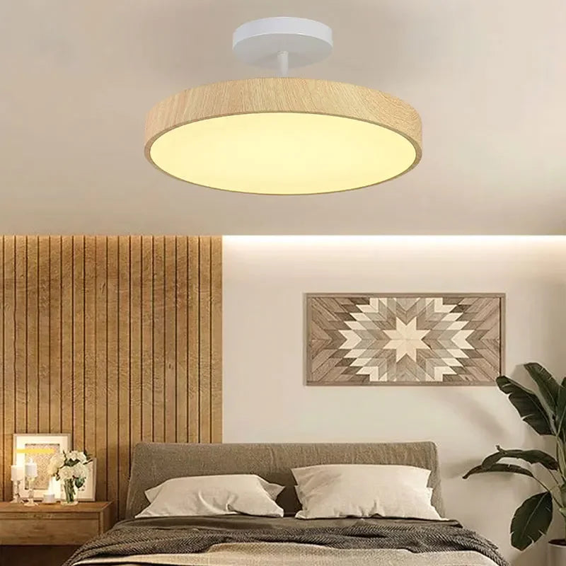 Round Ceiling Light with Wood-Effect Finish and Warm White Light