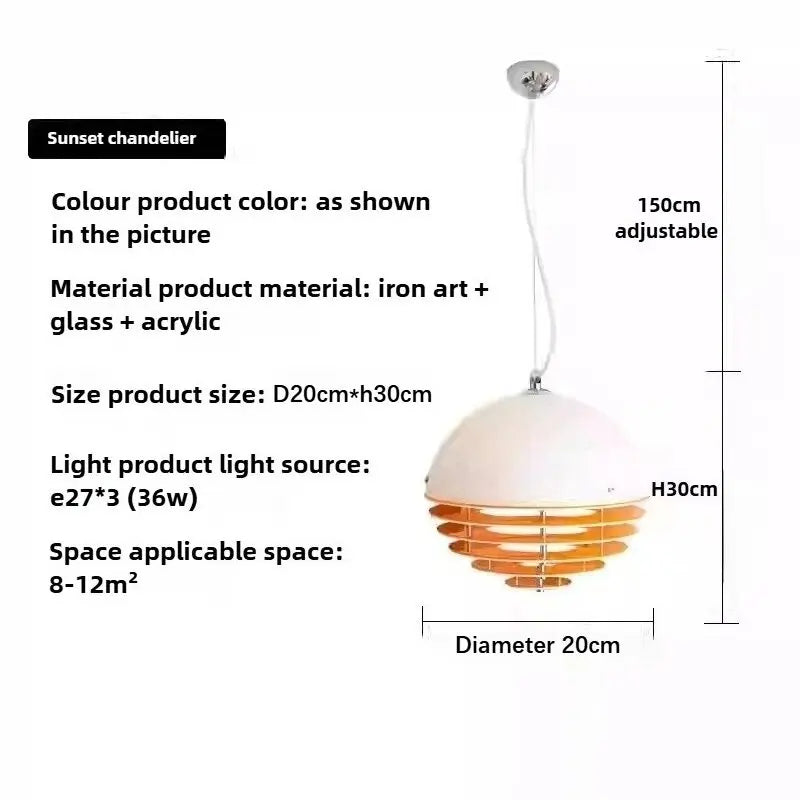 Atmospheric Sunset Glass Pendant, for bars, dining rooms and terraces, for restaurant, 20cm or 30cm gradient shade