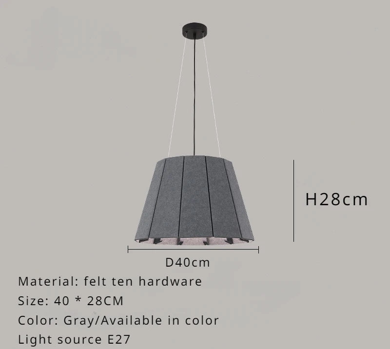 Acoustic-soft Felt Pendant Light, for living rooms, studies and bar counters, a sound-softening felt shade, for living room, bedroom, grey felt shade