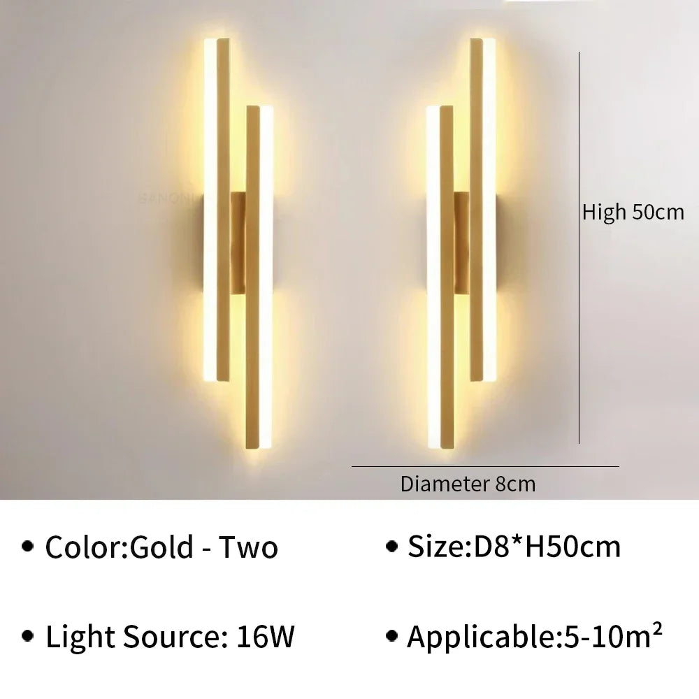 Velique Linear LED Wall Light – Black or Gold 50cm Decorative Bedside Sconce