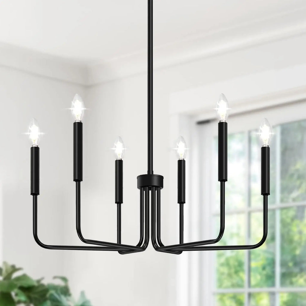 Six-Light Candle Chandelier with Angular Iron Arms
