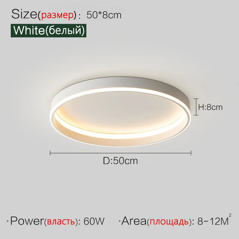 Modern LED Ring Ceiling Light – Dimmable Flush Mount with Remote Control in Black or White, Round, Square & Rectangular for Living Room, Bedroom & Dining Room