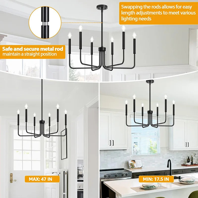 Six-Light Candle Chandelier with Angular Iron Arms