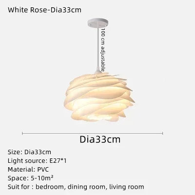 Romantic White Rose Petal Chandelier, for kitchen islands, bedrooms and restaurants, for kitchen, 33cm or 43cm rose silhouette