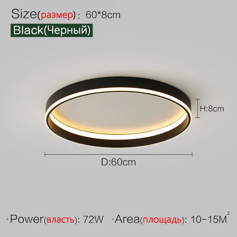 Modern LED Ring Ceiling Light – Dimmable Flush Mount with Remote Control in Black or White, Round, Square & Rectangular for Living Room, Bedroom & Dining Room