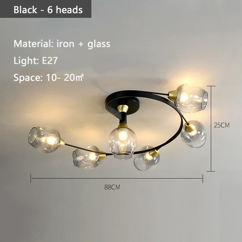 Show-stopping Molecular Glass Chandelier, for open-plan living and dining rooms, for living room, 4-head or 6-head arrangement