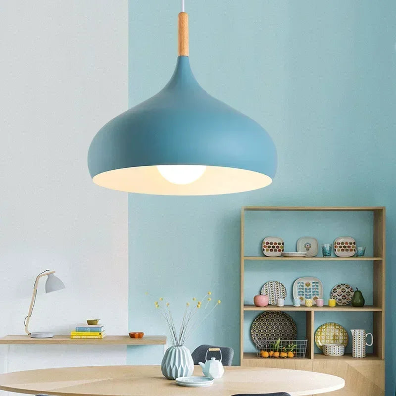 Compact Nordic Table Pendant, for cafés, salons and creative studios, a brushed-aluminium dome shade, for café, beauty salon, aluminium dome shade