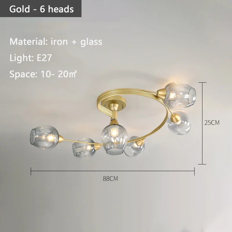 Show-stopping Molecular Glass Chandelier, for open-plan living and dining rooms, for living room, 4-head or 6-head arrangement