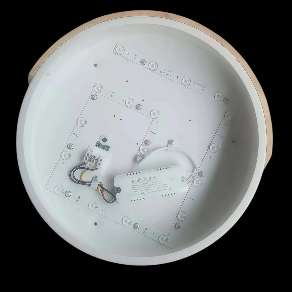 Round LED Ceiling Light with Wood-Effect Accent and Remote Dimming