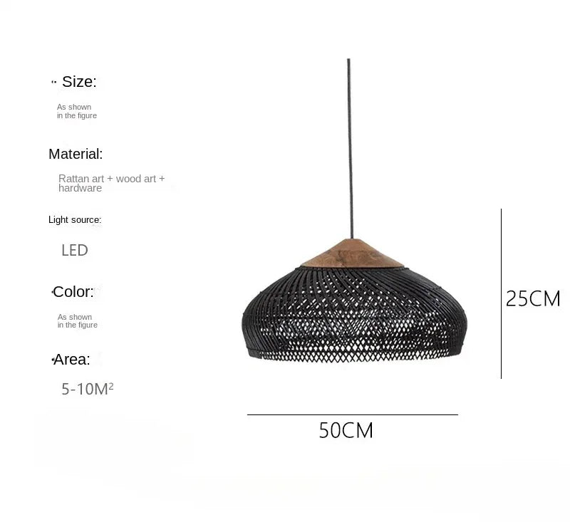 Product photo of the woven rattan pendant light.