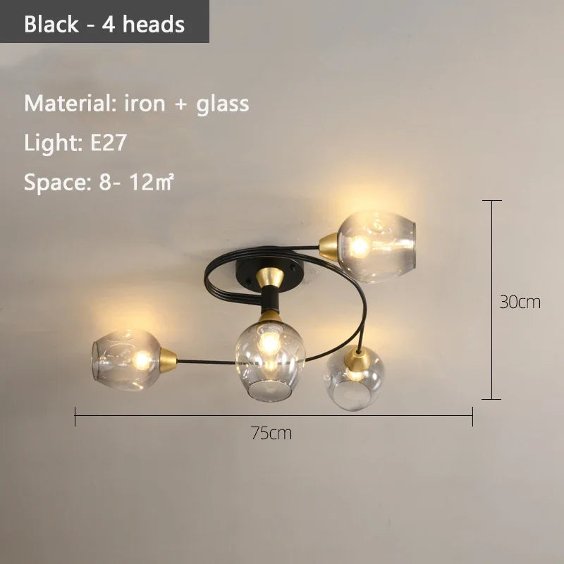 Show-stopping Molecular Glass Chandelier, for open-plan living and dining rooms, for living room, 4-head or 6-head arrangement