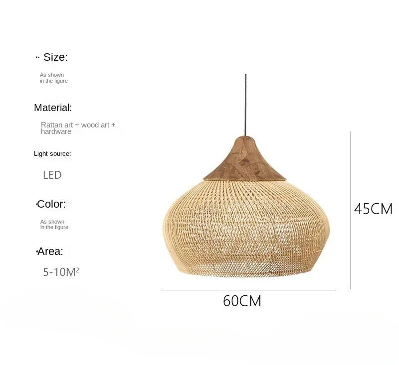 Product photo of the woven rattan pendant light.