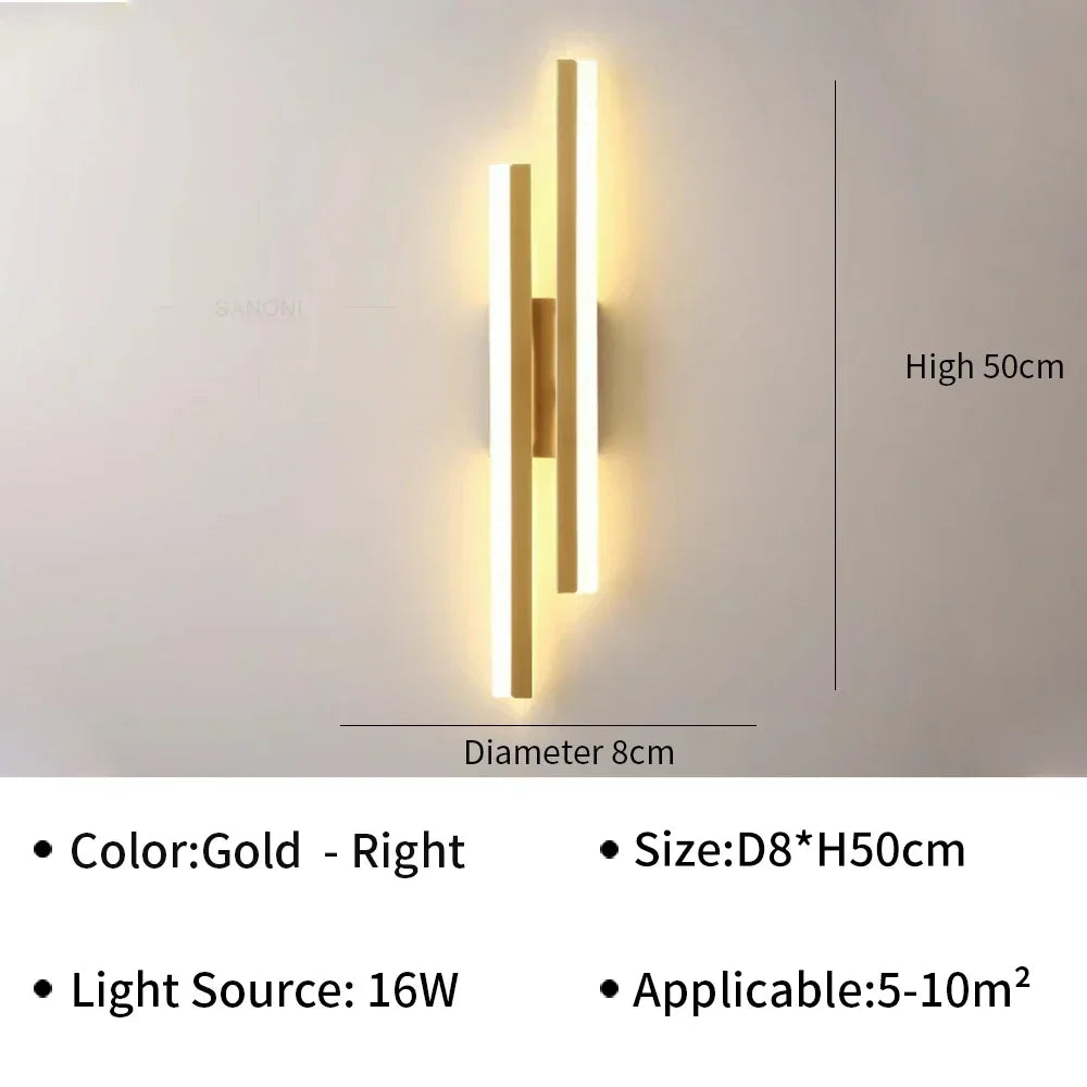 Velique Linear LED Wall Light – Black or Gold 50cm Decorative Bedside Sconce