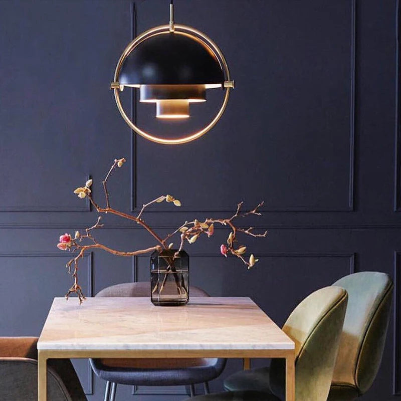 Sculptural Deformable Iron Ring Pendant, for dining rooms and kitchens, a hand-formed, deformable iron ring, for dining room, 28cm or 38cm ring