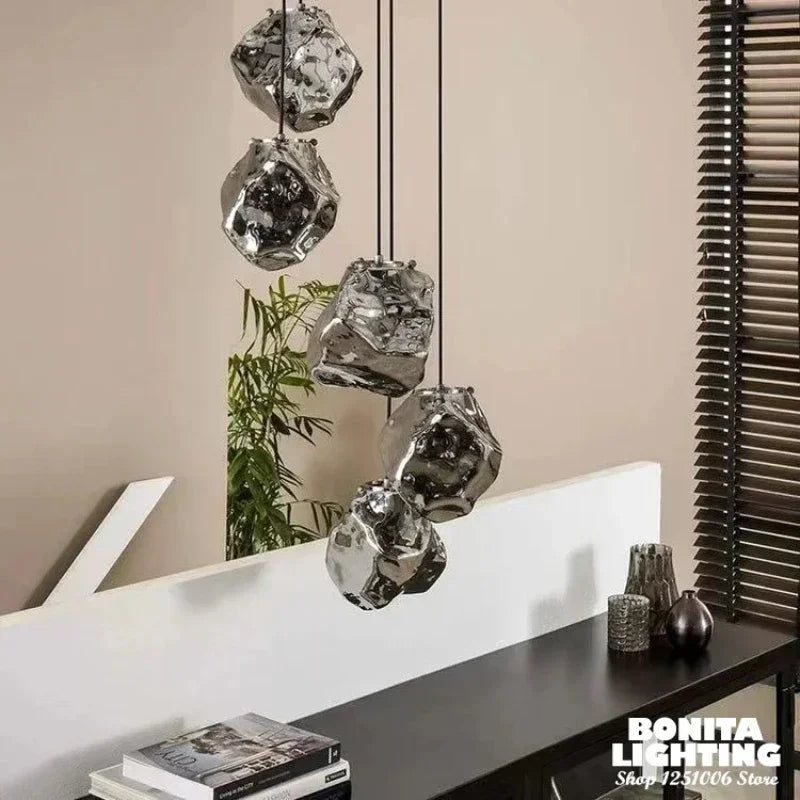 Product photo of the ice-effect glass pendant light.