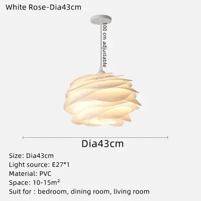Romantic White Rose Petal Chandelier, for kitchen islands, bedrooms and restaurants, for kitchen, 33cm or 43cm rose silhouette