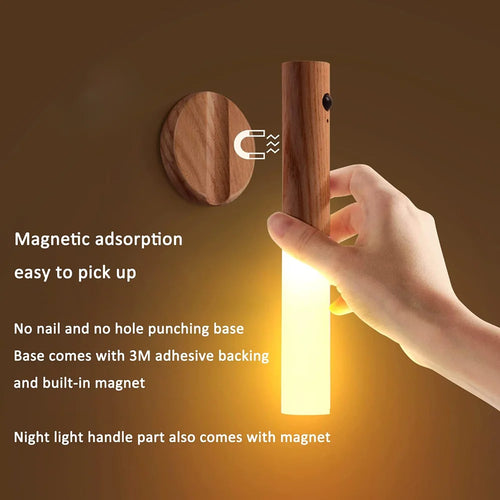 Considerate Motion-Sensor Night Light, for bedrooms, bathrooms and hallways, for bedroom, natural wood or walnut casing