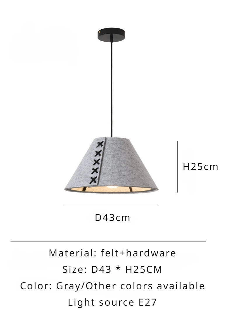 Acoustic-soft Felt Pendant Light, for living rooms, studies and bar counters, a sound-softening felt shade, for living room, bedroom, grey felt shade