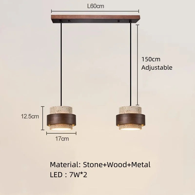Organic Wood & Stone Pendant, for dining tables and bedside settings, for dining room, 1 to 4 light heads