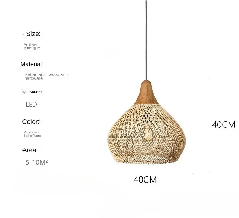 Product photo of the woven rattan pendant light.