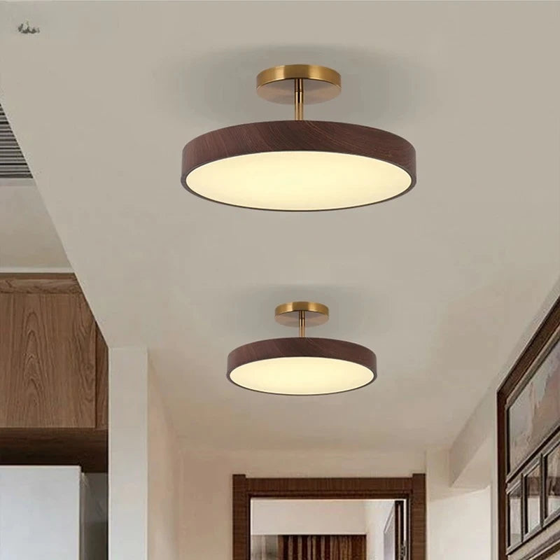 Round Ceiling Light with Wood-Effect Finish and Warm White Light