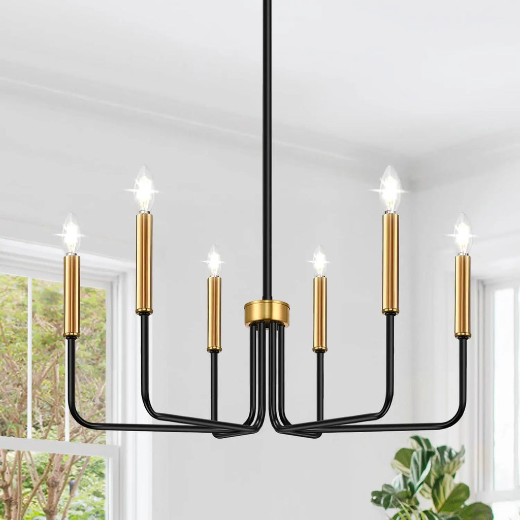 Six-Light Candle Chandelier with Angular Iron Arms