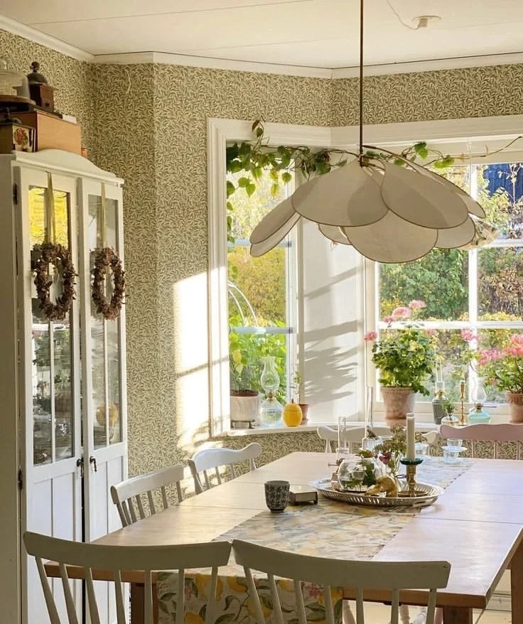 Product photo of the fabric petal pendant light.