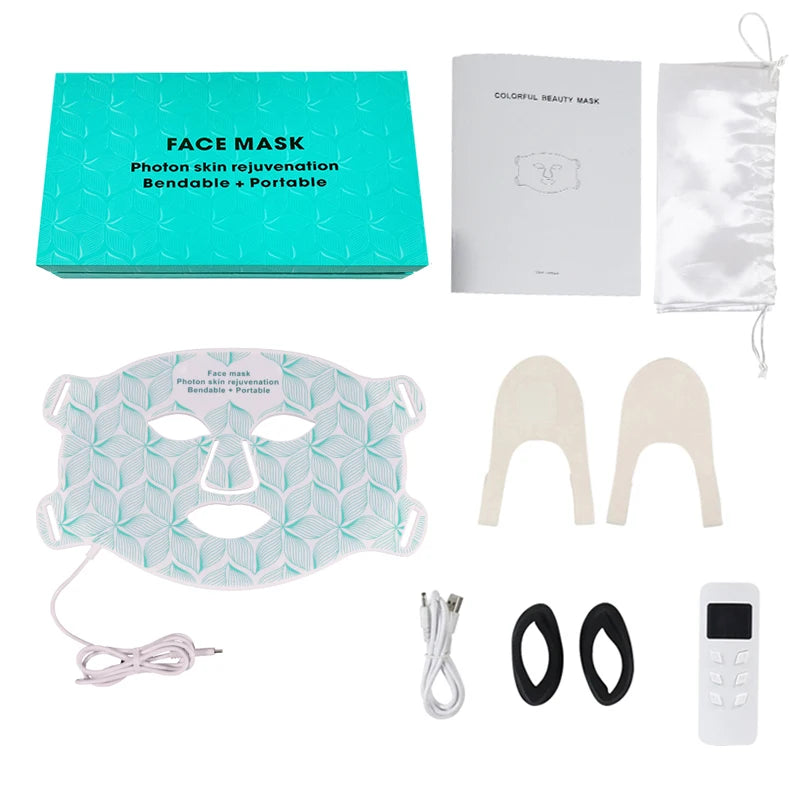 LED 8 Colors Face Mask and Neck Red Light  Near Infrared Therapy Anti Aging Wrinkle Acne Pore Oil Control Skin Tighten Whiten